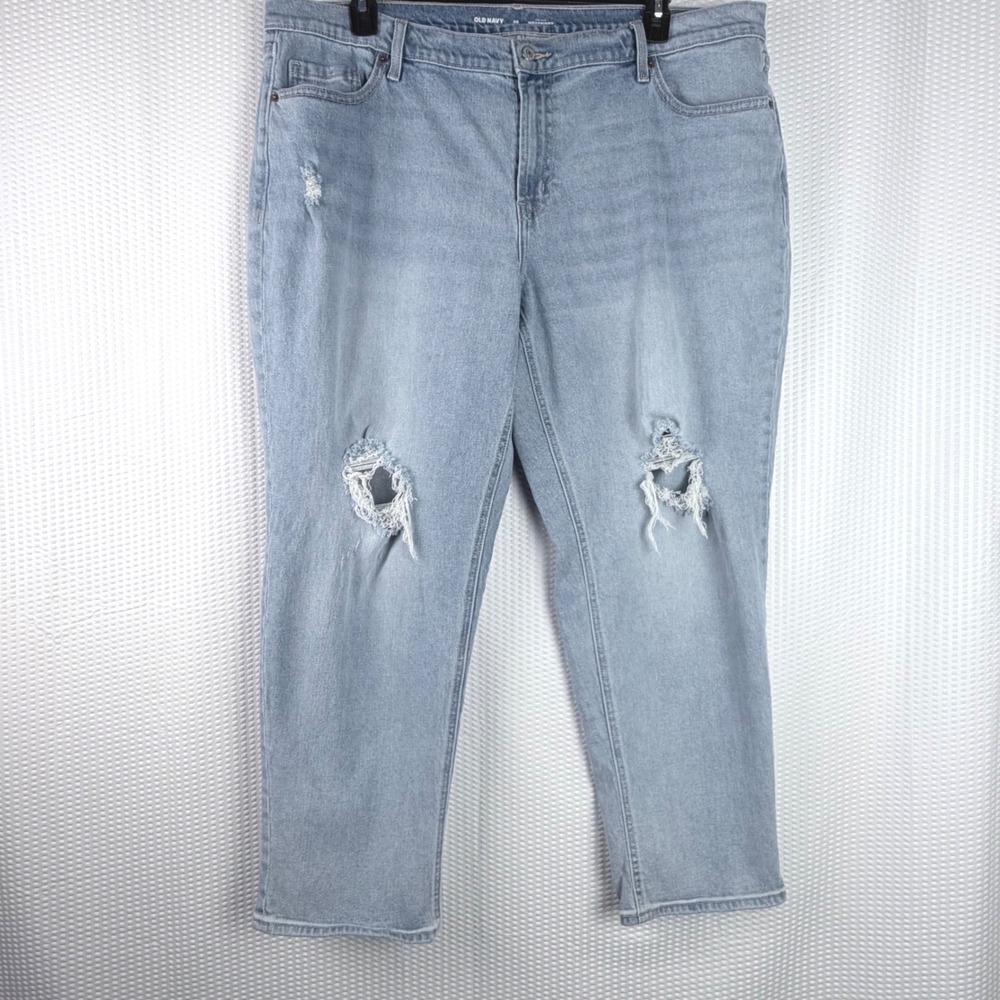 Women Old Navy Mid-Rise Boyfriend‎ Distressed Jeans Light Wash Cosmos Size 20